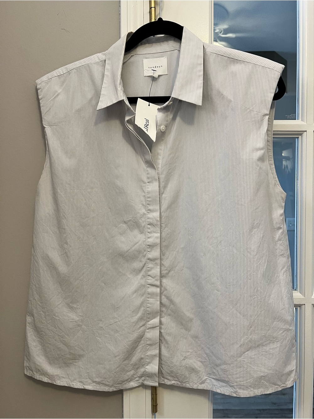 Anthropologie sundays Striped Button-Front sleeveless Shirt in White and gray